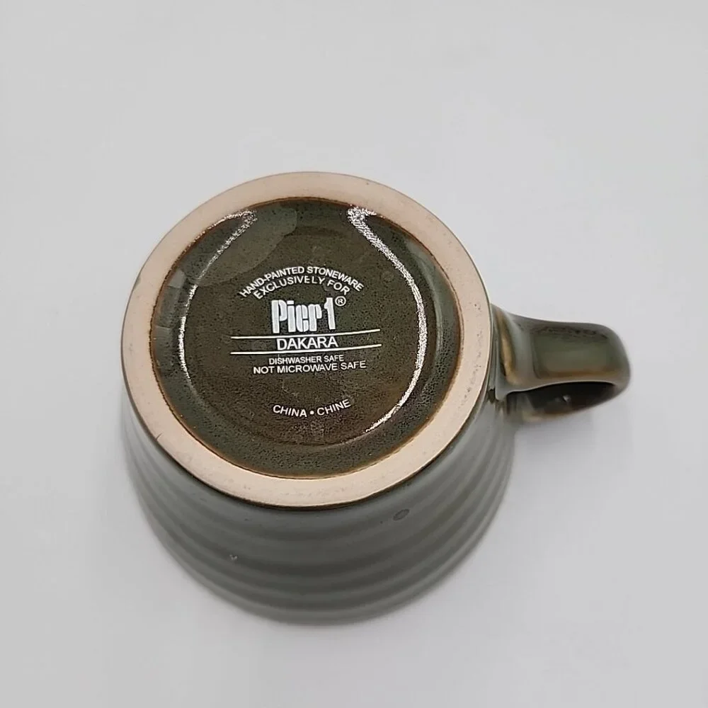 Pier 1 Dakara Hand-Painted Stoneware Tea pot Cups Set Of 4 Green Beige